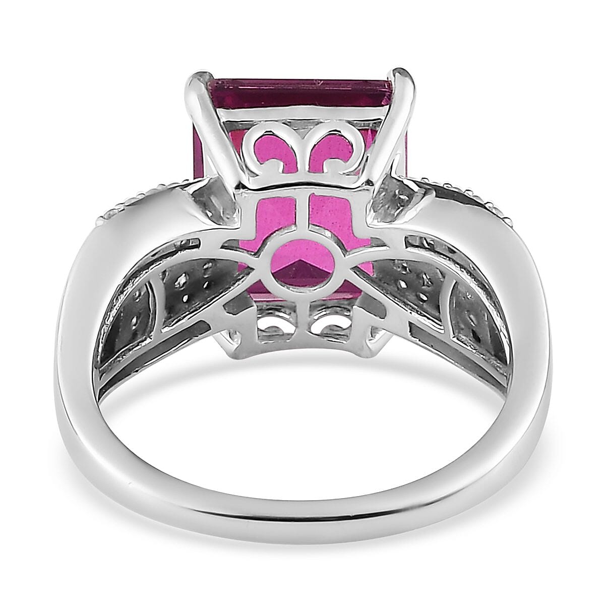 Radiant Orchid Quartz and Multi Gemstone Ring in Platinum Over Sterling Silver 6.35 ctw (Delivered in 3-5 Business Days) image number 4