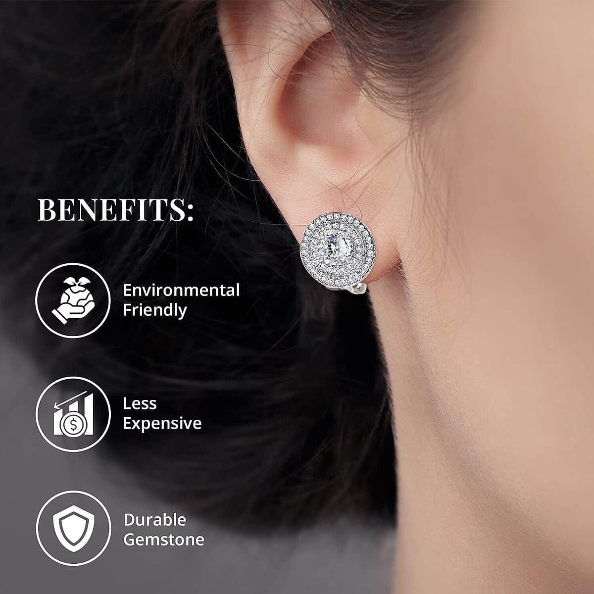 120 Facets Moissanite Omega Clip Earrings in Platinum Over Sterling Silver 2.10 ctw image number 3