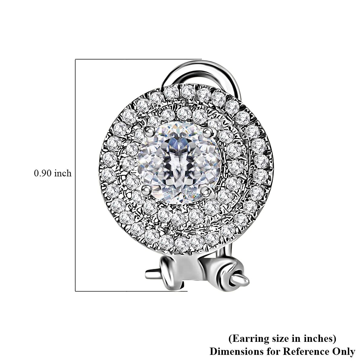 120 Facets Moissanite Earrings, Omega Clip Earrings, Platinum Over Sterling Silver Earrings, Double Halo Earrings, Moissanite Jewelry For Her, Gifts For Her 2.10 ctw