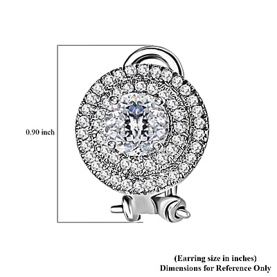 120 Facets Moissanite Earrings, Omega Clip Earrings, Platinum Over Sterling Silver Earrings, Double Halo Earrings, Moissanite Jewelry For Her, Gifts For Her 2.10 ctw