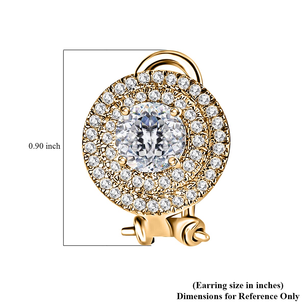 120 Facets Moissanite Earrings, Omega Clip Earrings, Vermeil Yellow Gold Over Sterling Silver Earrings, Double Halo Earrings, Moissanite Jewelry For Her, Gifts For Her 2.10 ctw image number 5