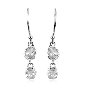 Polki Diamond Dangle Earrings in Platinum Over Sterling Silver 0.50 ctw