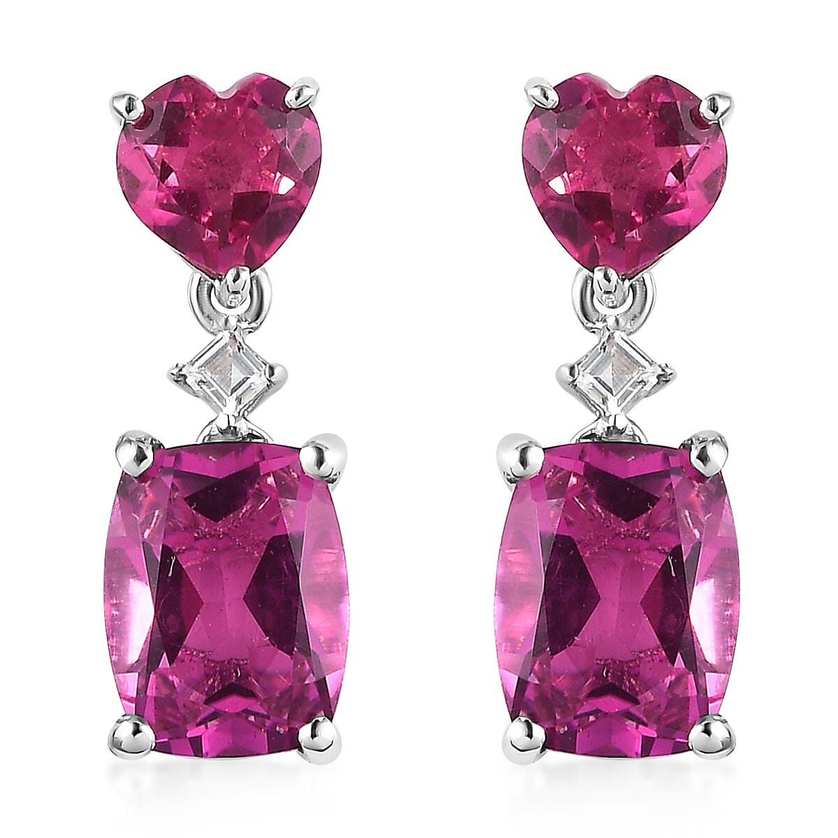 Radiant Orchid Quartz (Triplet) and White Topaz Dangling Earrings in Platinum Over Sterling Silver 6.00 ctw