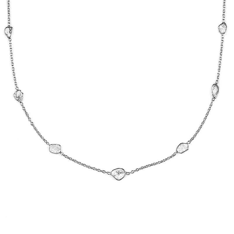 Polki Diamond Necklace in Platinum Over Sterling Silver, Diamond Station Necklace, Gifts For Her 2.00 ctw 20 Inches