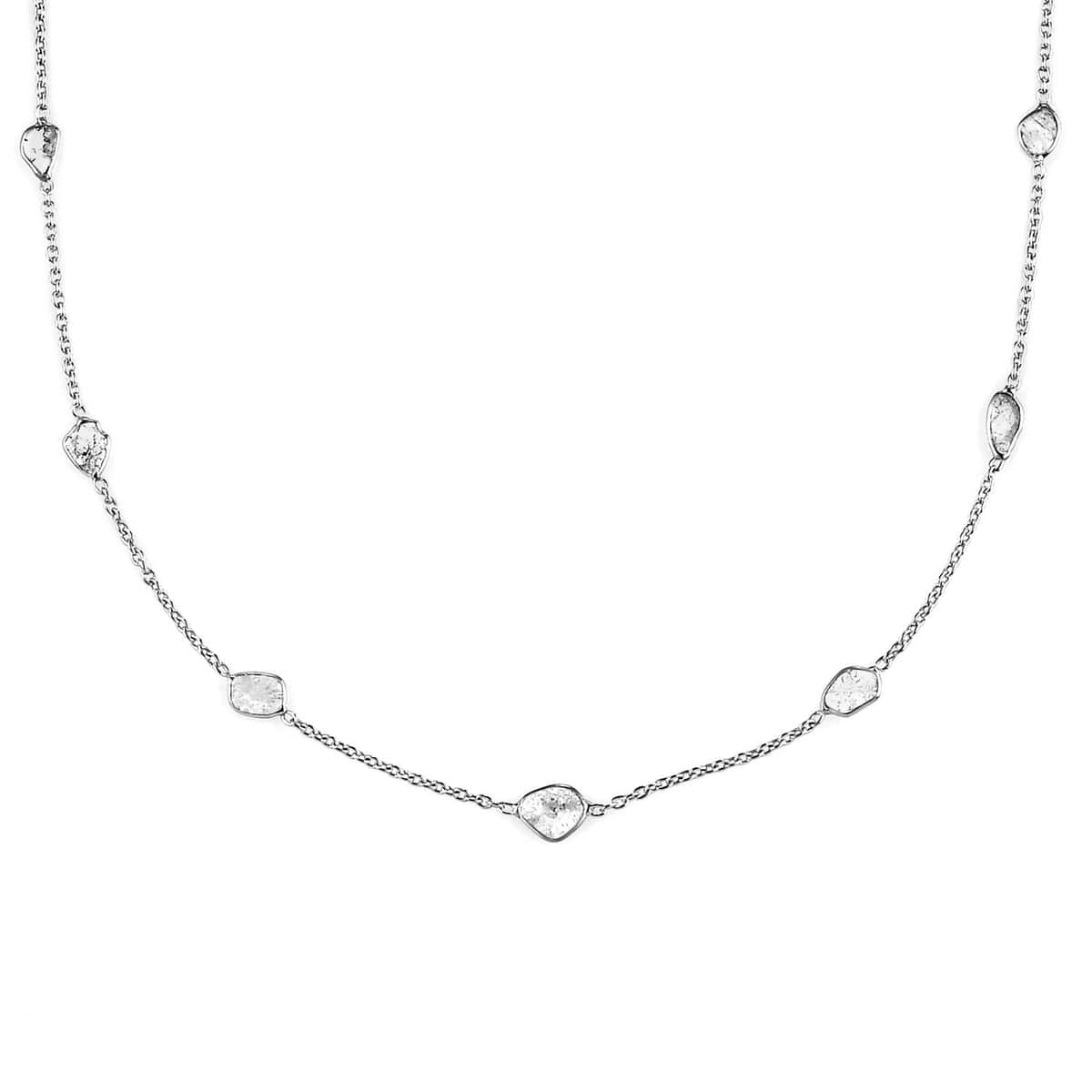 Polki Diamond Necklace in Platinum Over Sterling Silver, Diamond Station Necklace, Gifts For Her 2.00 ctw 20 Inches image number 0