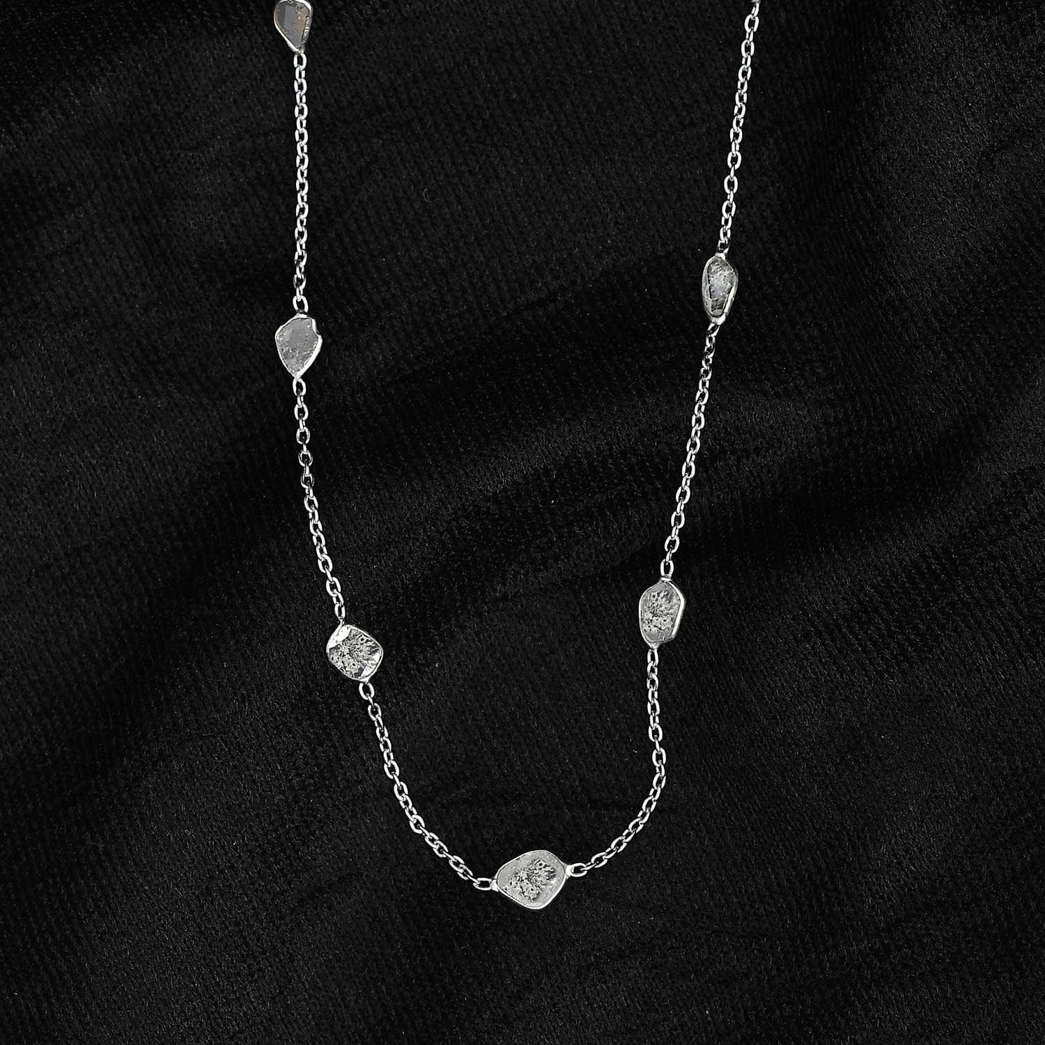 Polki Diamond Necklace in Platinum Over Sterling Silver, Diamond Station  Necklace, Gifts For Her 2.00 ctw 20 Inches