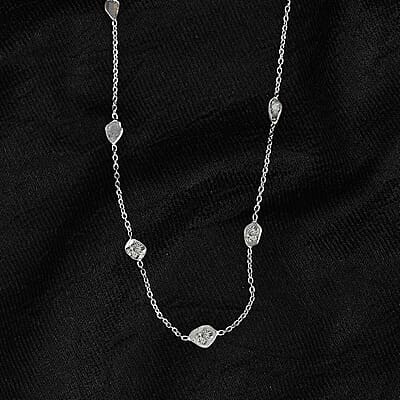 Polki Diamond Necklace in Platinum Over Sterling Silver, Diamond Station Necklace, Gifts For Her 2.00 ctw 20 Inches