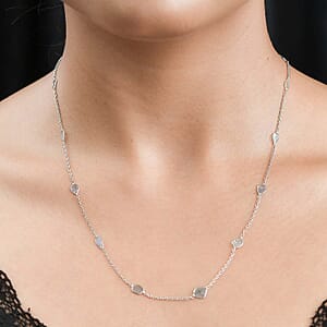 Polki Diamond Necklace in Platinum Over Sterling Silver, Diamond Station Necklace, Gifts For Her 2.00 ctw 20 Inches