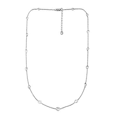 Polki Diamond Necklace in Platinum Over Sterling Silver, Diamond Station Necklace, Gifts For Her 2.00 ctw 20 Inches
