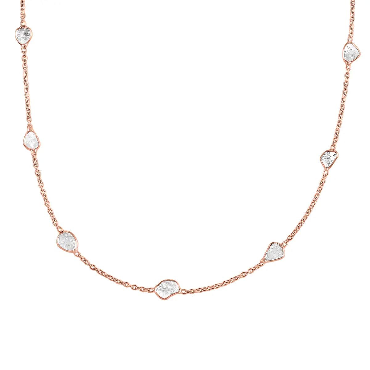 Polki Diamond Necklace in Vermeil Rose Gold Over Sterling Silver, Diamond Station Necklace, Gifts For Her 2.00 ctw. 20 Inches image number 0