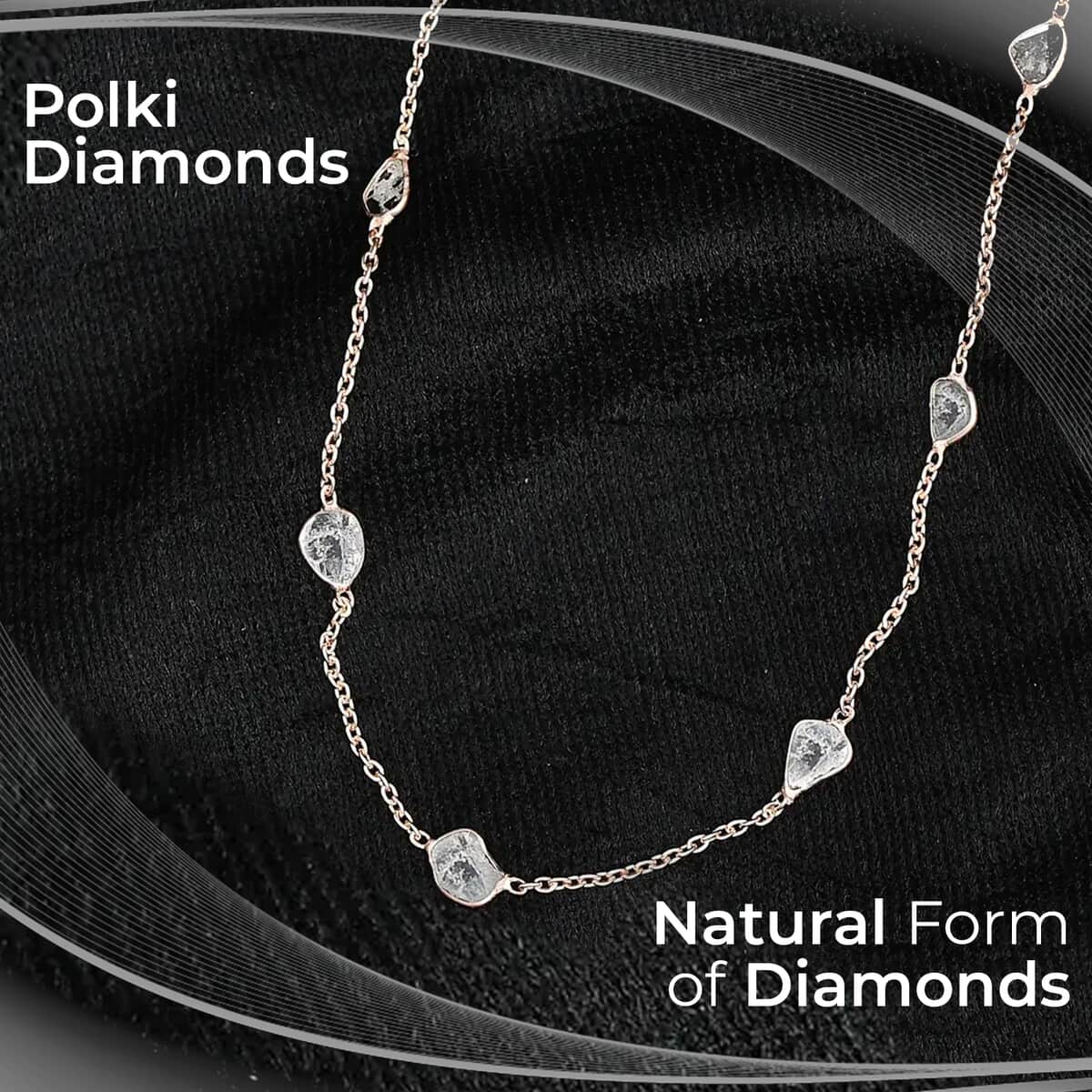 Polki Diamond Necklace in Vermeil Rose Gold Over Sterling Silver, Diamond Station Necklace, Gifts For Her 2.00 ctw. 20 Inches image number 1