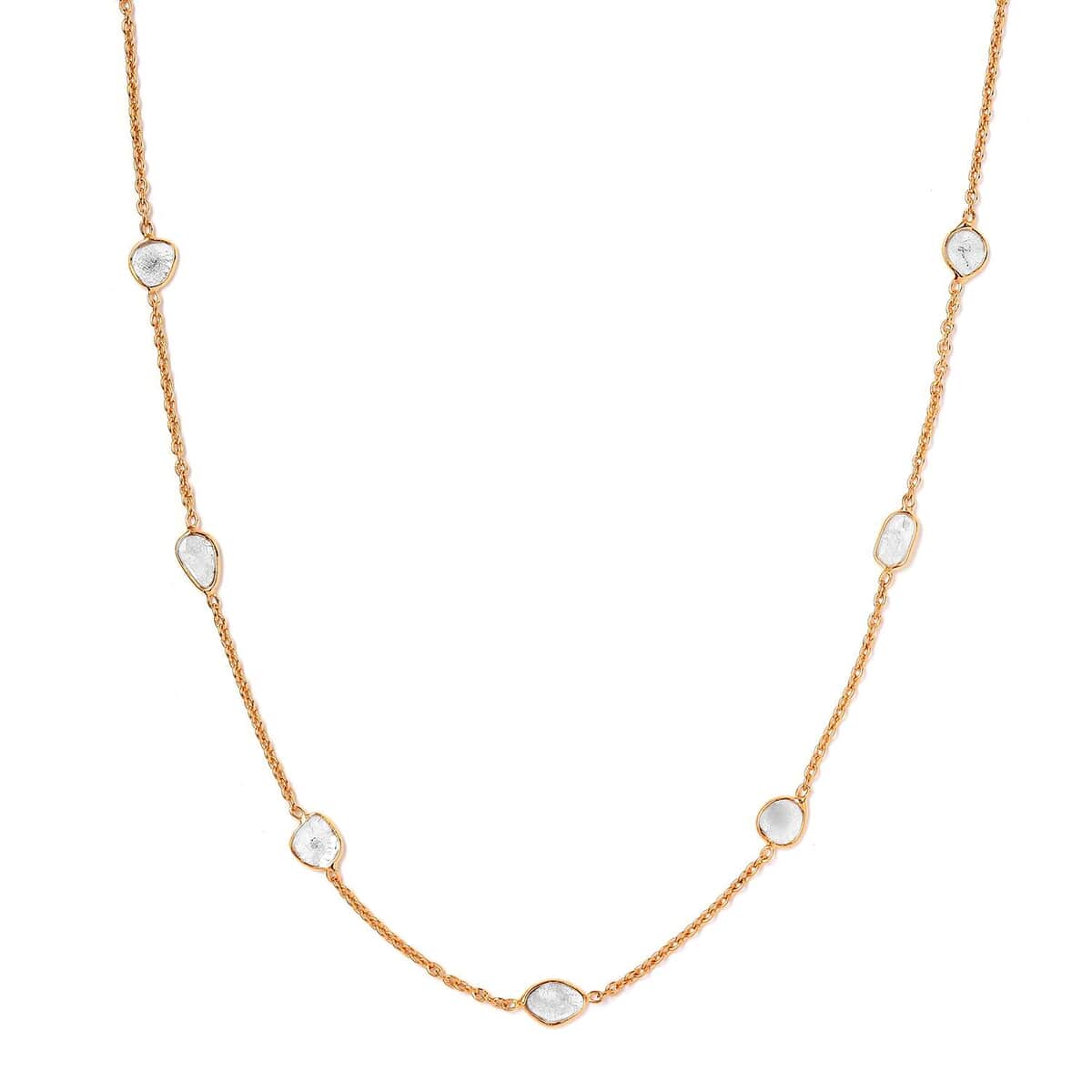 Polki Diamond 2.00 ctw Necklace in Vermeil Yellow Gold Over Sterling Silver, Diamond Station Necklace, Gifts For Her 20 Inches image number 0