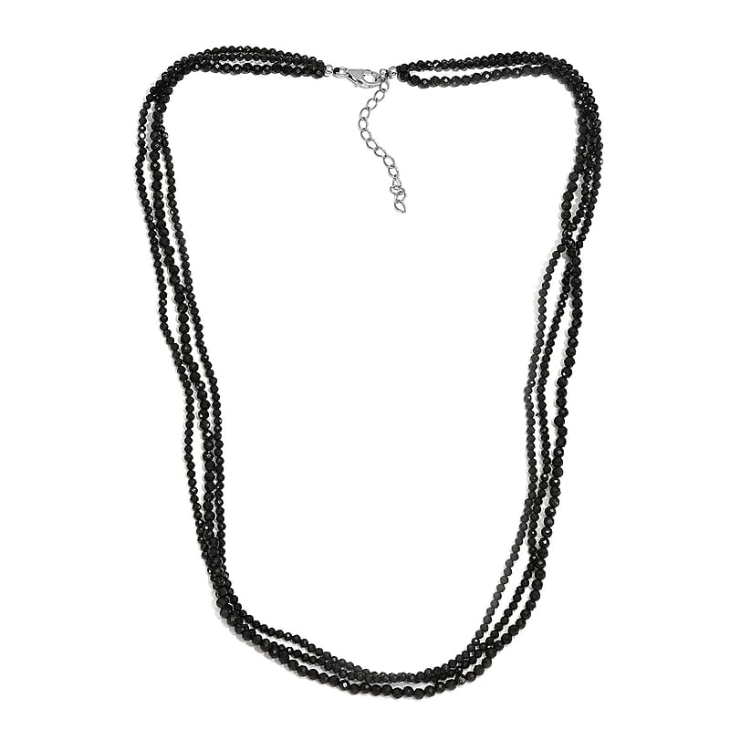Thai Black Spinel Beaded Necklace 20-22 Inches in Sterling Silver 92.10 ctw