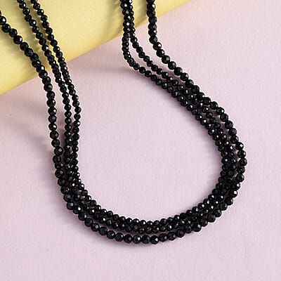 Thai Black Spinel Beaded Necklace 20-22 Inches in Sterling Silver 92.10 ctw