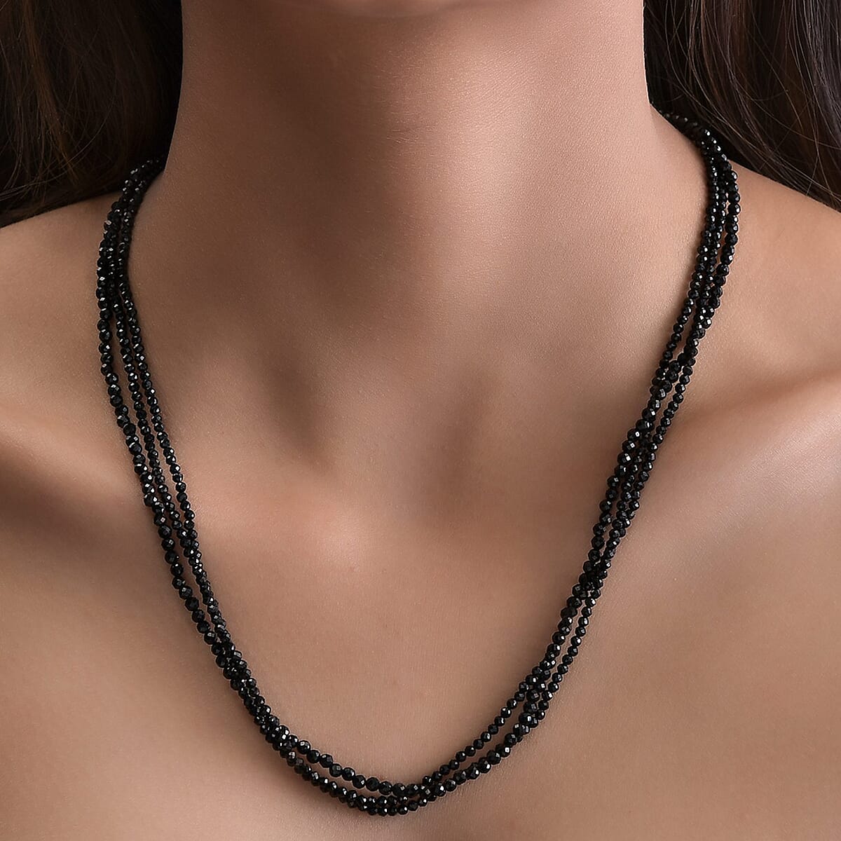 Thai Black Spinel Beaded Necklace 20-22 Inches in Sterling Silver 92.10 ctw image number 2