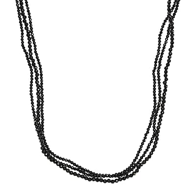Thai Black Spinel Beaded Necklace 20-22 Inches in Sterling Silver 92.10 ctw