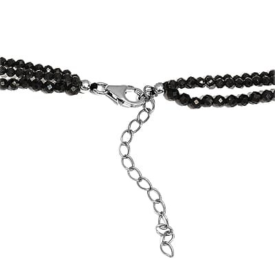 Thai Black Spinel Beaded Necklace 20-22 Inches in Sterling Silver 92.10 ctw