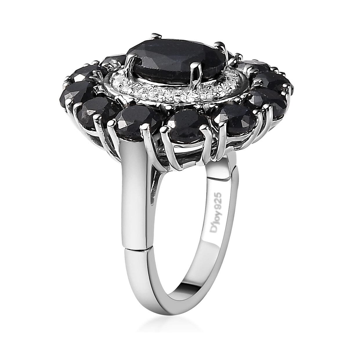 Midnight Sapphire and Natural White Zircon Floral Ring in Platinum Over Sterling Silver 7.50 ctw image number 3