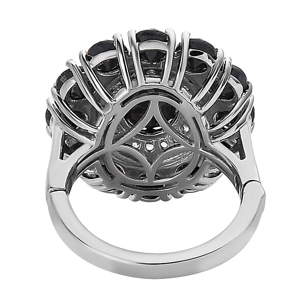 Midnight Sapphire and White Zircon Floral Ring in Platinum Over Sterling Silver (Size 10.0) 7.50 ctw
