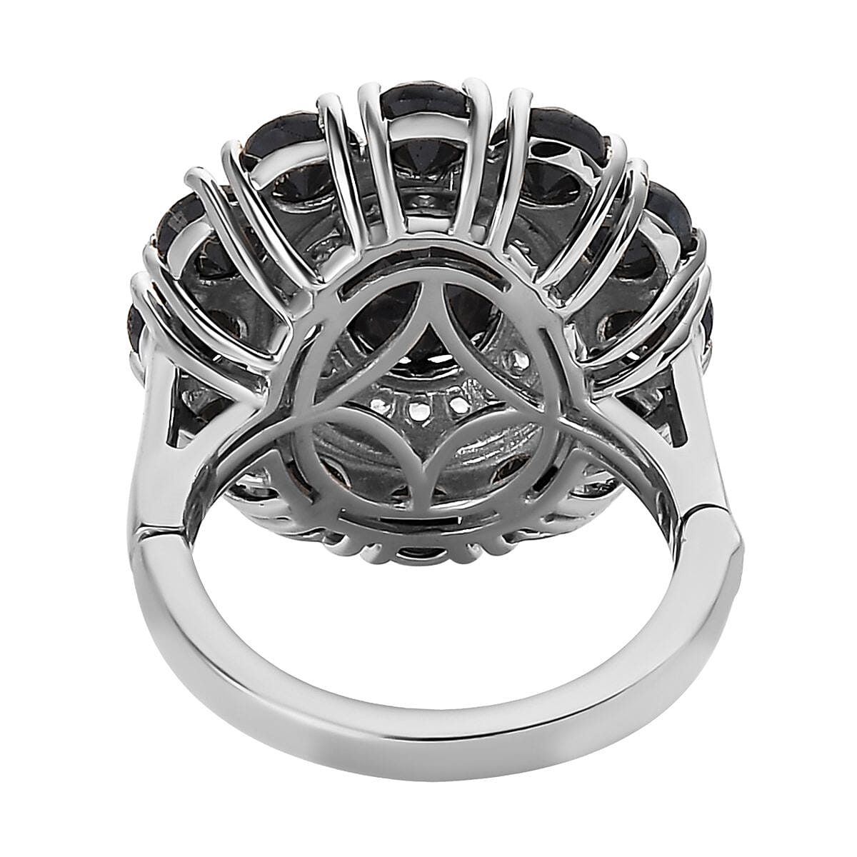 Midnight Sapphire and White Zircon Floral Ring in Platinum Over Sterling Silver (Size 7.0) 7.50 ctw image number 5