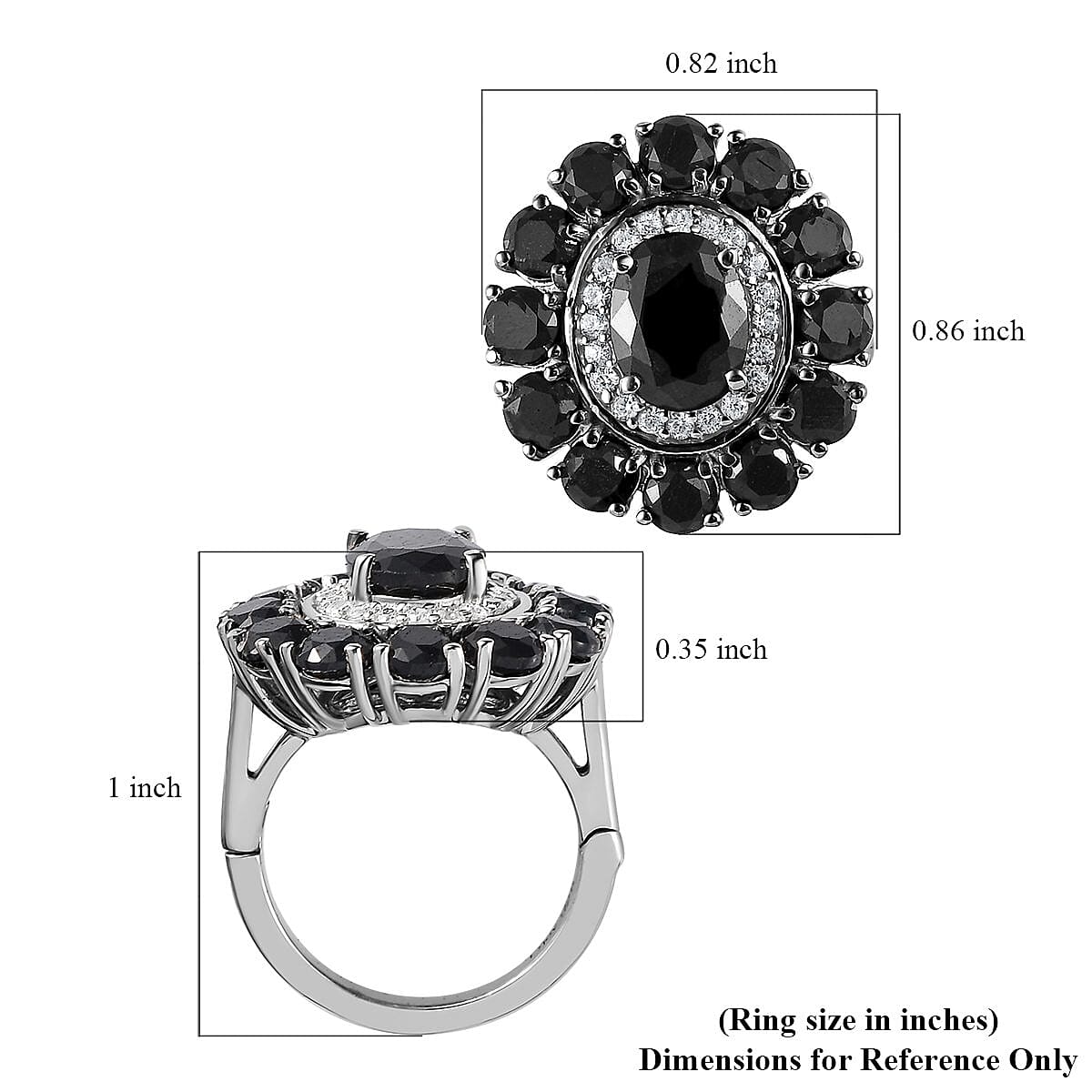Midnight Sapphire and White Zircon Floral Ring in Platinum Over Sterling Silver (Size 7.0) 7.50 ctw image number 6