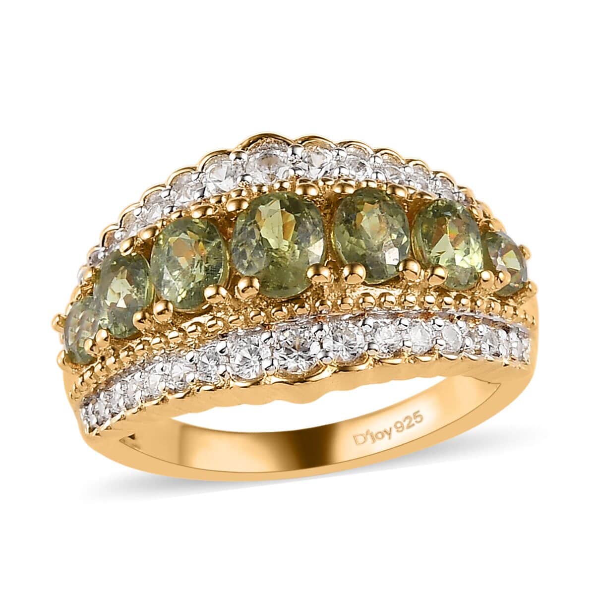 Ambanja Demantoid Garnet and White Zircon Ring in Vermeil Yellow Gold Over Sterling Silver (Size 10.0) 2.60 ctw image number 0