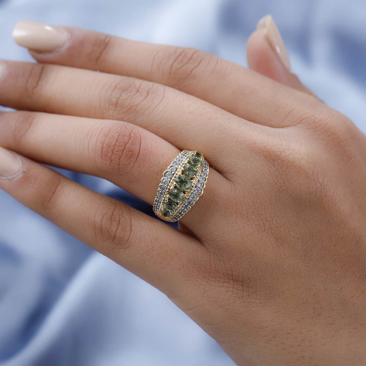 Natural Ambanja Demantoid Garnet, Natural White Zircon Ring in Vermeil YG Over Sterling Silver (Size 10.0) 2.60 ctw image number 2