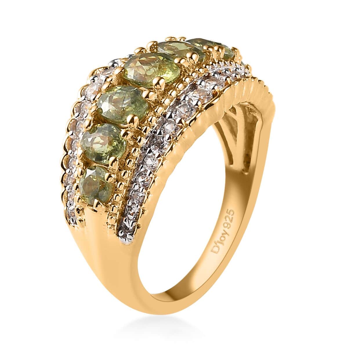 Ambanja Demantoid Garnet and White Zircon Ring in Vermeil Yellow Gold Over Sterling Silver (Size 10.0) 2.60 ctw image number 3