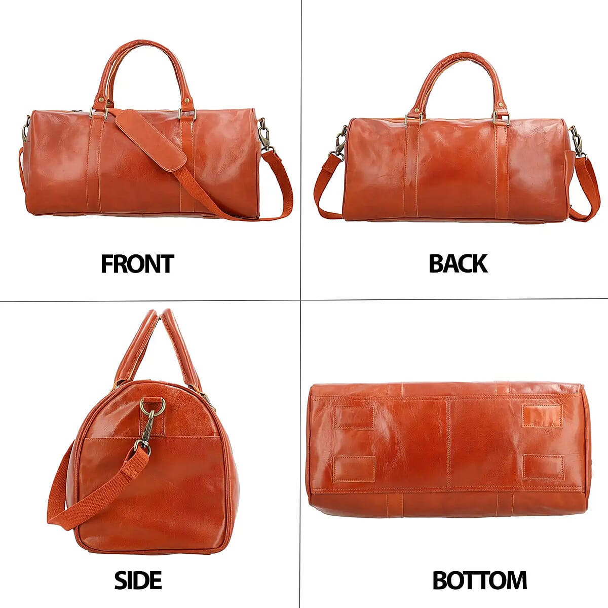 100% Genuine Leather Luggage Duffle Bag SIZE: 17.32(L)x8(W)x9(H)Inches  COLOR: Cognac image number 5