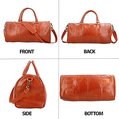 Genuine Leather Duffle Bag , Cognac Duffle Bag , Travel Leather Bag with Handle Drop , Duffle Bag For Gym with Detachable and Adjustable Shoulder Strap