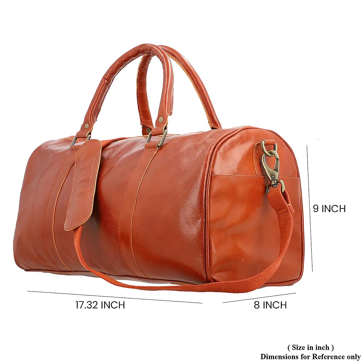 100% Genuine Leather Luggage Duffle Bag SIZE: 17.32(L)x8(W)x9(H)Inches  COLOR: Cognac image number 6
