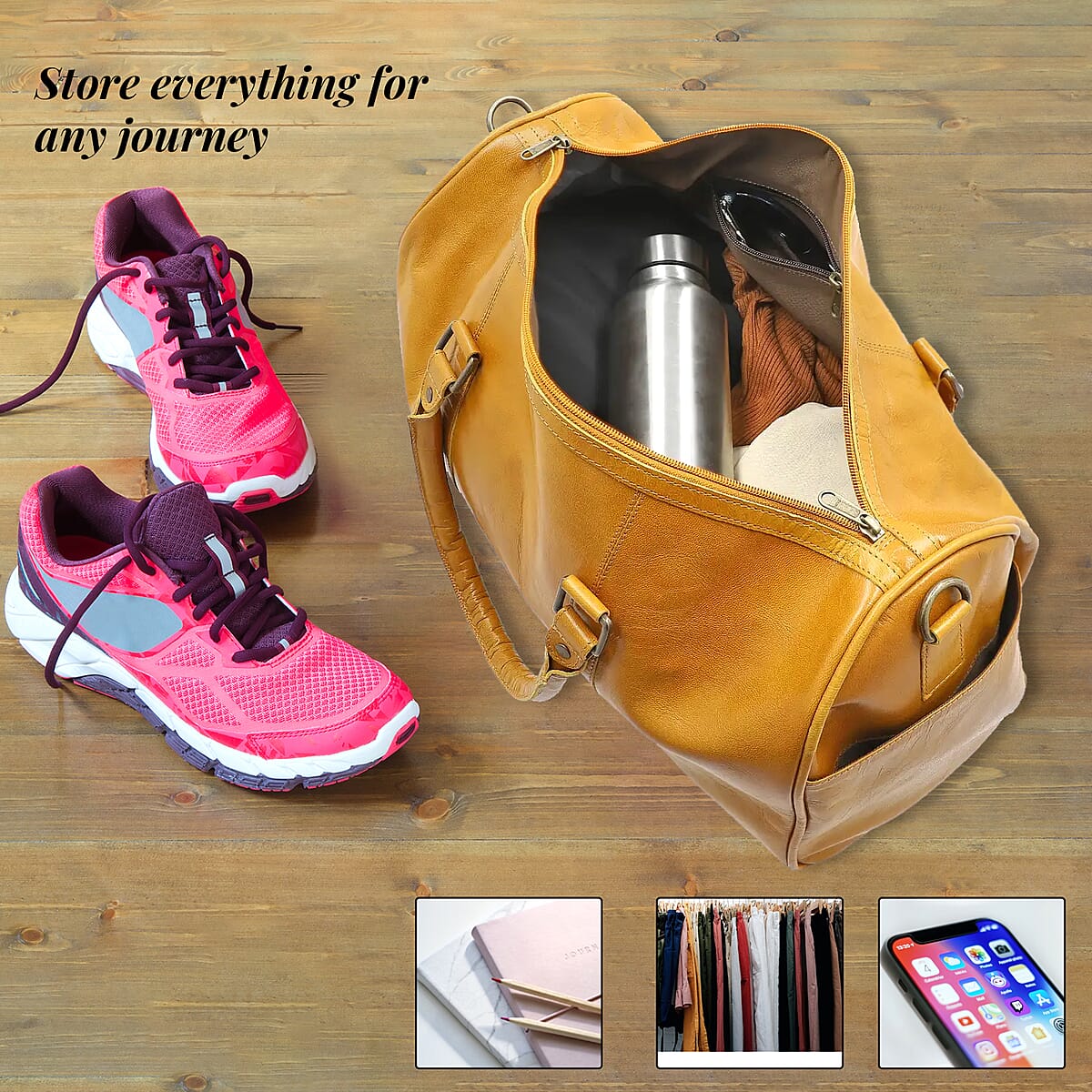 Genuine Leather Duffle Bag , Tan Duffle Bag , Travel Leather Bag with Handle Drop , Duffle Bag For Gym with Detachable and Adjustable Shoulder Strap image number 4