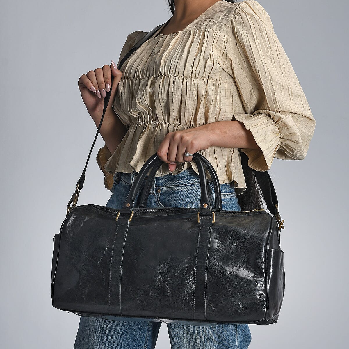 Buy Genuine Leather Duffle Bag, Black Duffle Bag, Travel Leather Bag