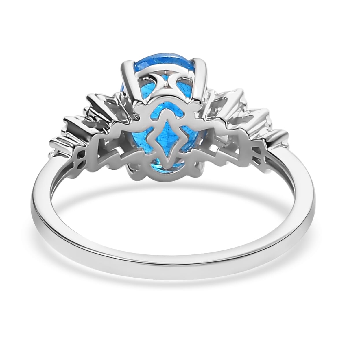 Luxoro 10K White Gold Premium Malgache Neon Apatite and Diamond Ring (Size 8.0) 2.10 ctw image number 4
