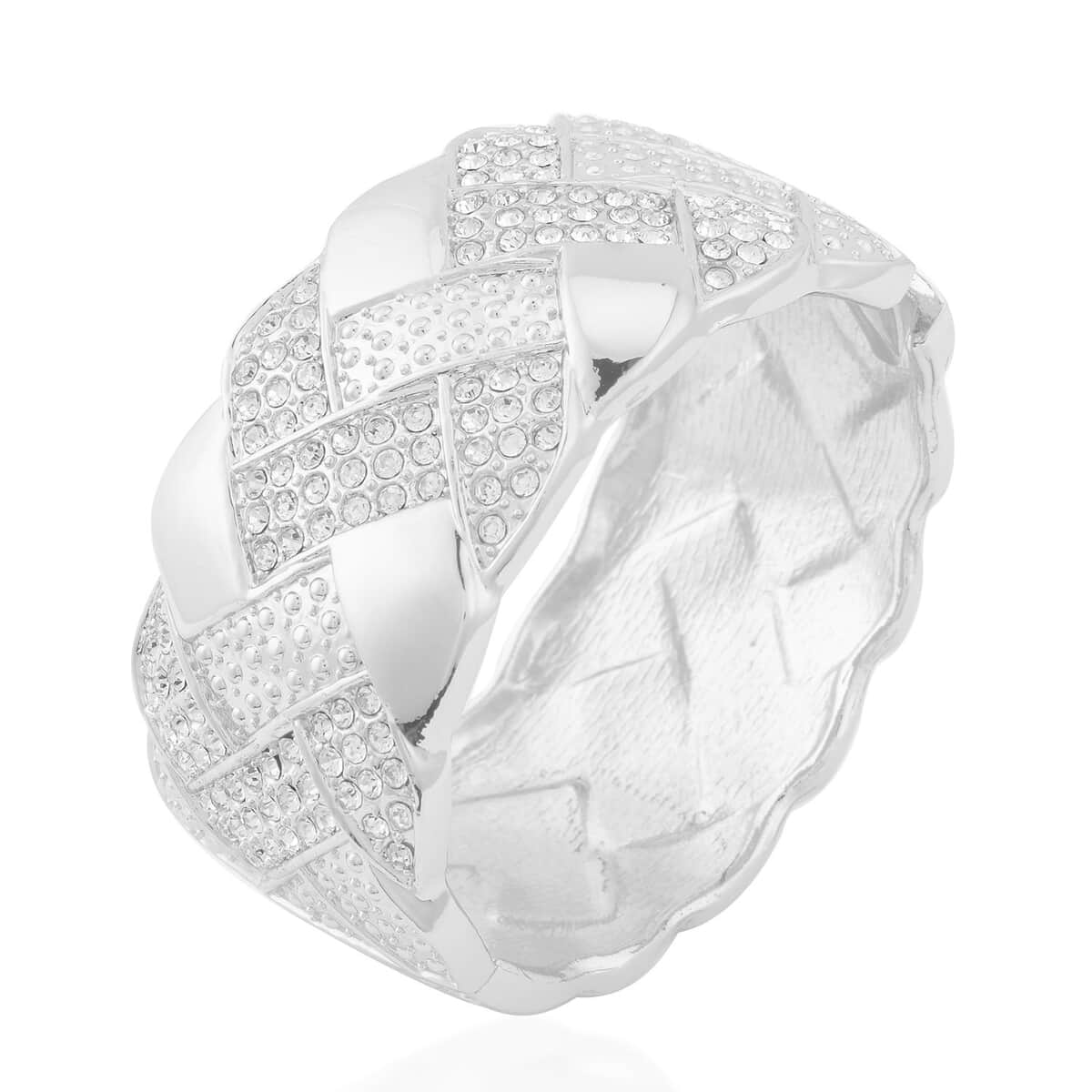 Austrian Crystal Bangle Bracelet in Silvertone (7.0 In) image number 0