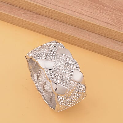 Austrian Crystal Bangle Bracelet in Silvertone (7.0 In)