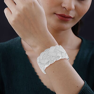 Austrian Crystal Bangle Bracelet in Silvertone (7.0 In)