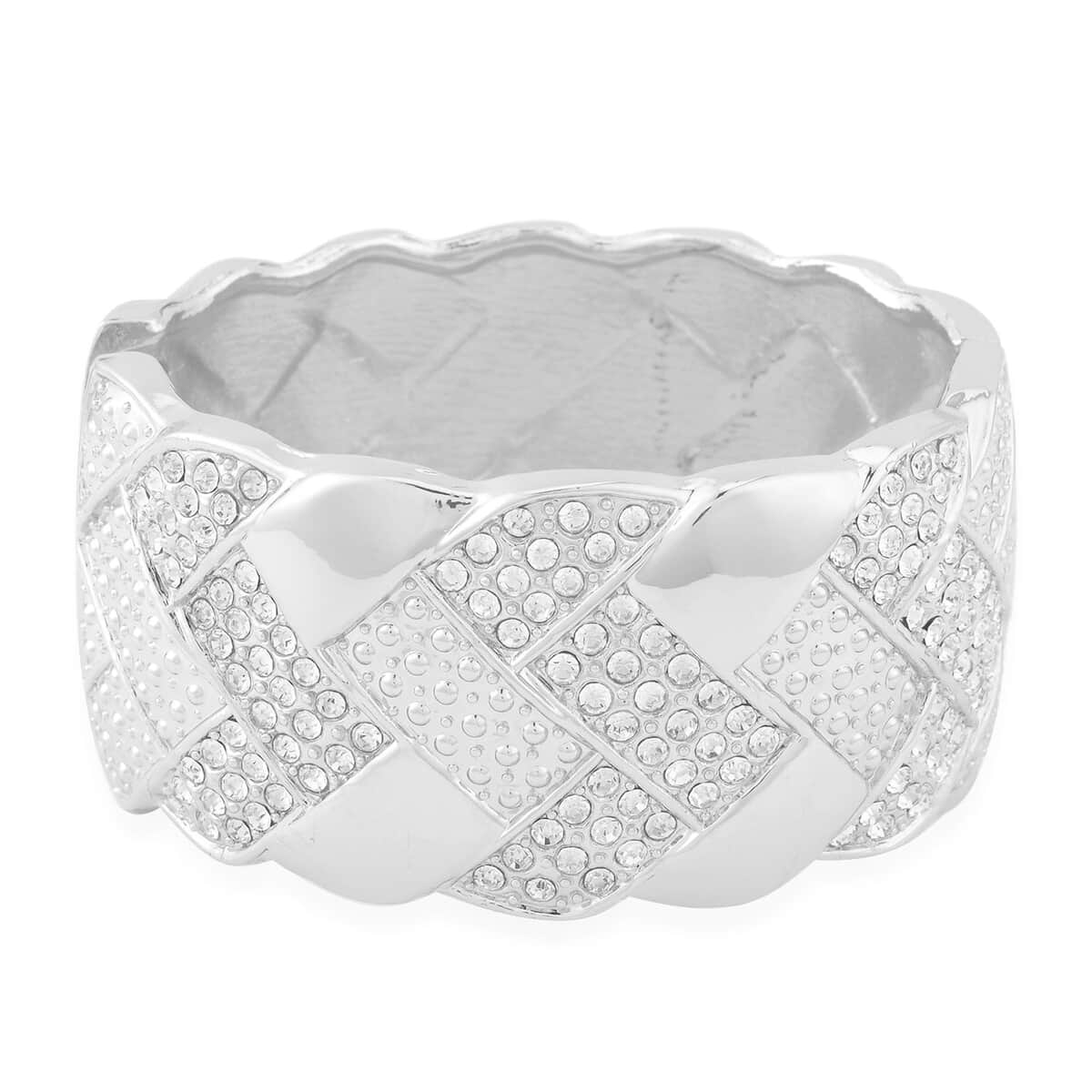 Austrian Crystal Bangle Bracelet in Silvertone (7.0 In) image number 3