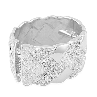 Austrian Crystal Bangle Bracelet in Silvertone (7.0 In)