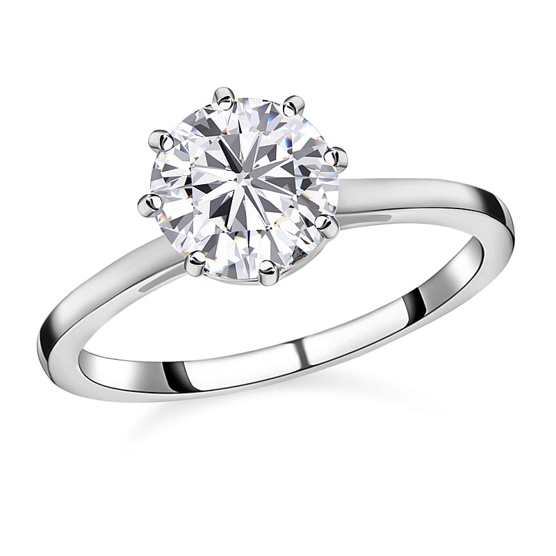 D'Joy Heart and Arrow Cut Moissanite 2.35 ctw Ring in Platinum Over Sterling Silver (Size 10.0)