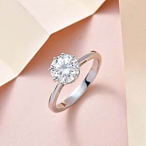 D'Joy Heart and Arrow Cut Moissanite 2.35 ctw Ring in Platinum Over Sterling Silver (Size 10.0) (Del. in 5-7 Days)