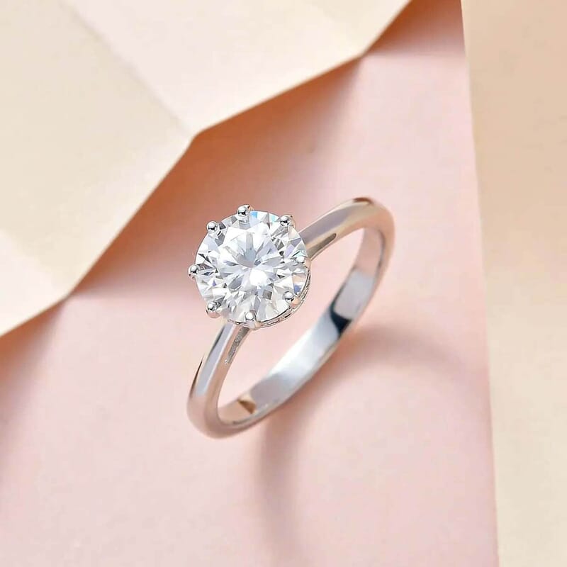 D'Joy Heart and Arrow Cut Moissanite 2.35 ctw Ring in Platinum Over Sterling Silver (Size 10.0)