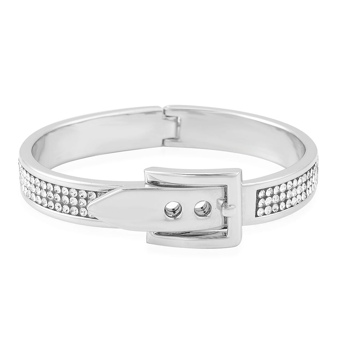 Austrian Crystal Buckle Bangle Bracelet in Silvertone (7.0 In) image number 3