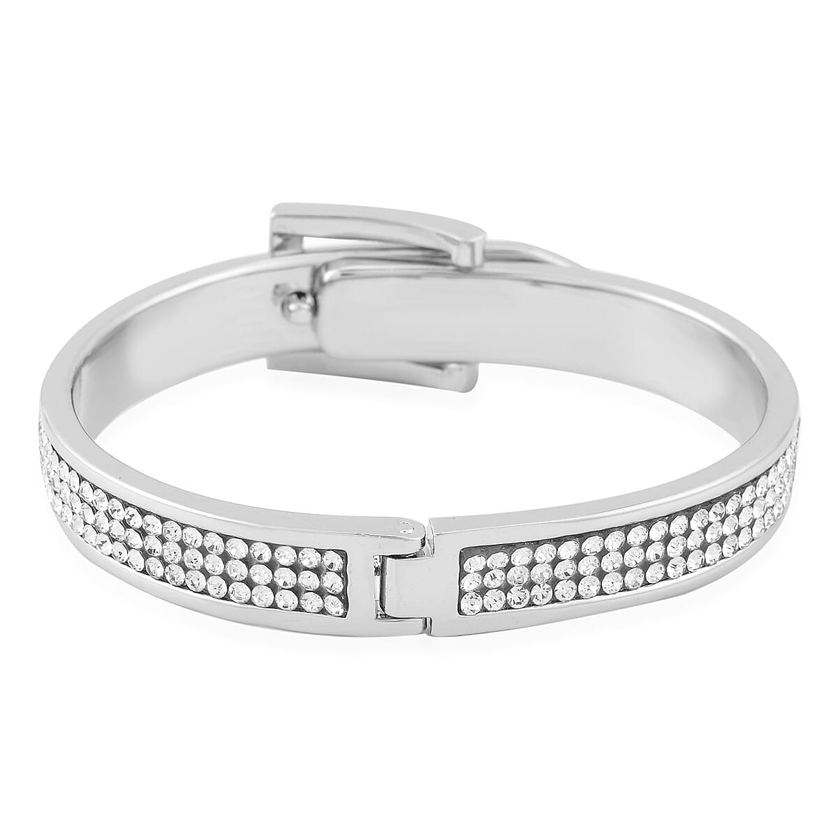 Austrian Crystal Buckle Bangle Bracelet in Silvertone (7.0 In) image number 4