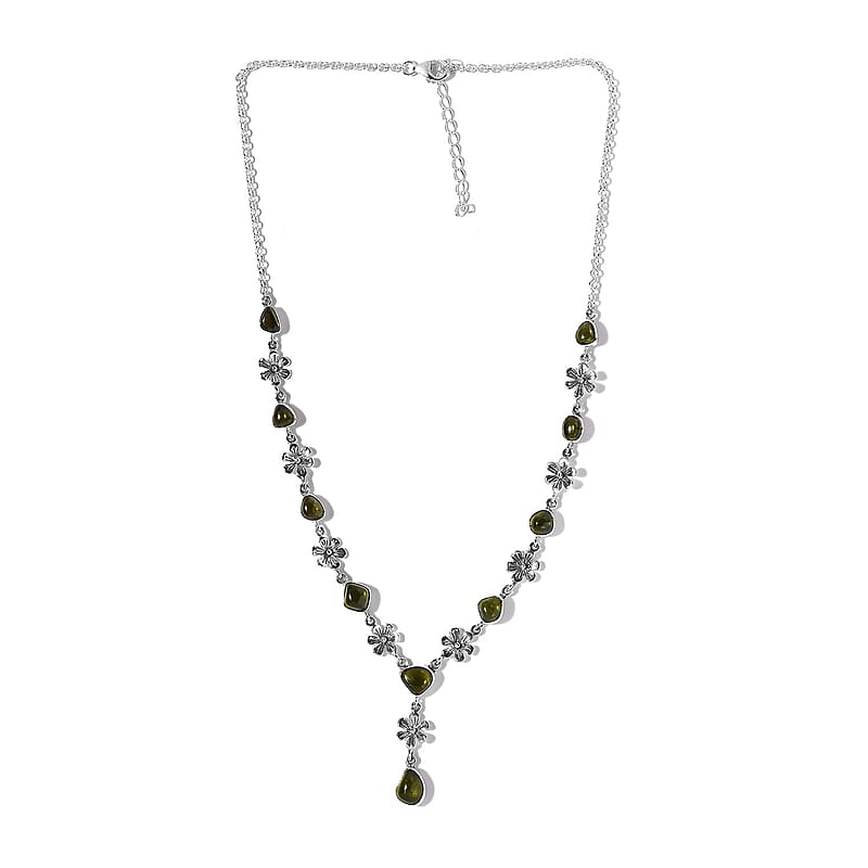 Artisan Crafted Premium Italian Natural Vesuvianite Fancy Necklace 18 Inches in Sterling Silver 13.85 ctw