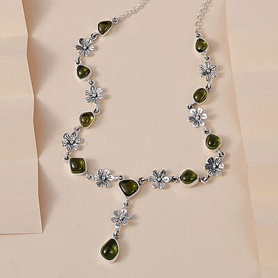 Artisan Crafted Premium Italian Natural Vesuvianite Fancy Necklace 18 Inches in Sterling Silver 13.85 ctw