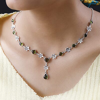 Artisan Crafted Premium Italian Natural Vesuvianite Fancy Necklace 18 Inches in Sterling Silver 13.85 ctw