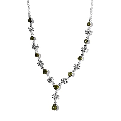 Artisan Crafted Premium Italian Natural Vesuvianite Fancy Necklace 18 Inches in Sterling Silver 13.85 ctw