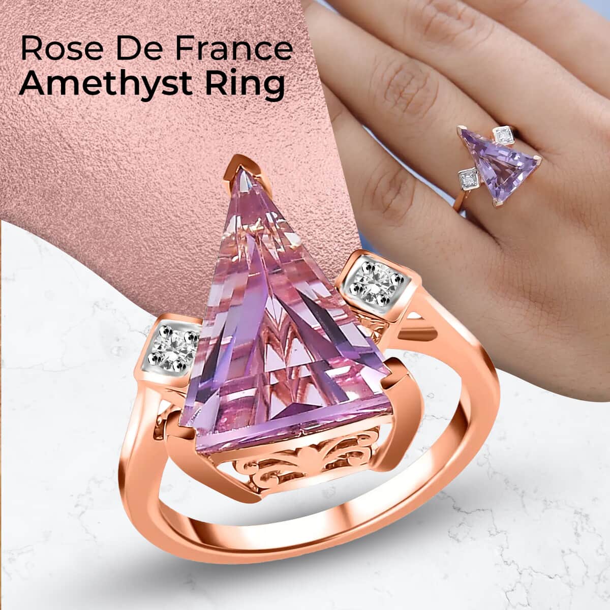 Rose De France Amethyst and Moissanite Ring in Vermeil Rose Gold Over Sterling Silver 5.75 ctw image number 1
