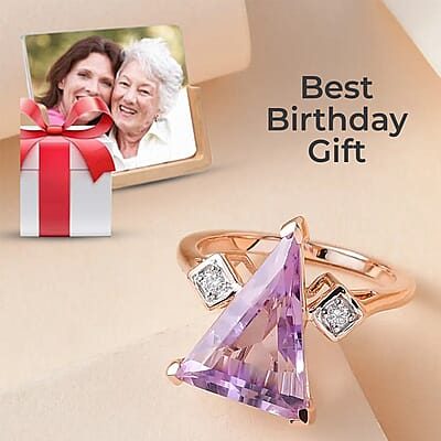 Rose De France Amethyst, Moissanite Ring in Vermeil RG Over Sterling Silver, Statement Rings For Women 5.75 ctw (Size 10.0)